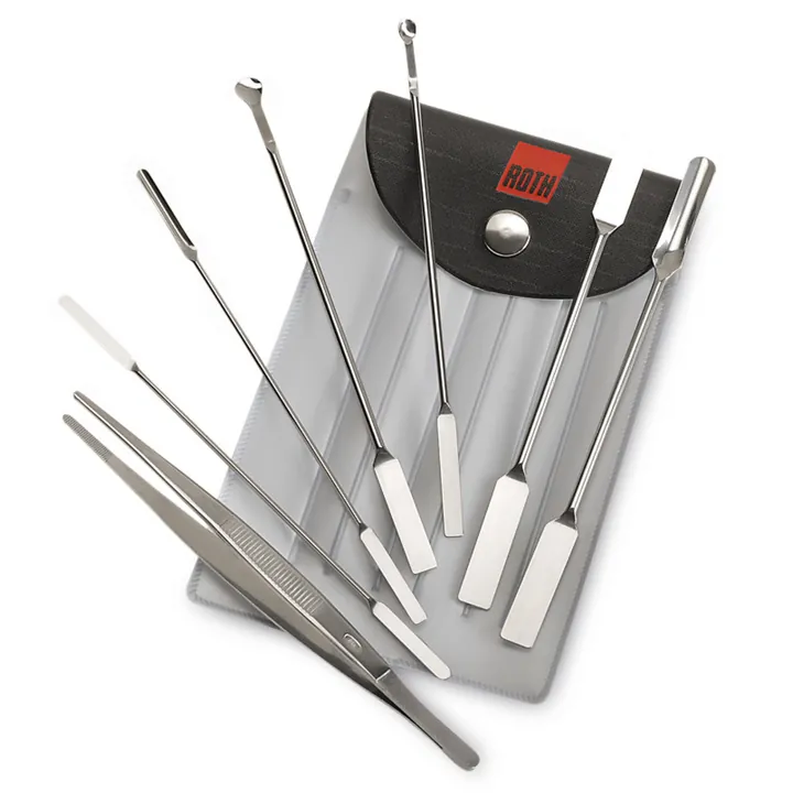 Set spatule asortate, oțel inoxidabil 18/10, 6 spatule duble și micro-spatule, 1 pensetă — Carl Roth, cod E286.1