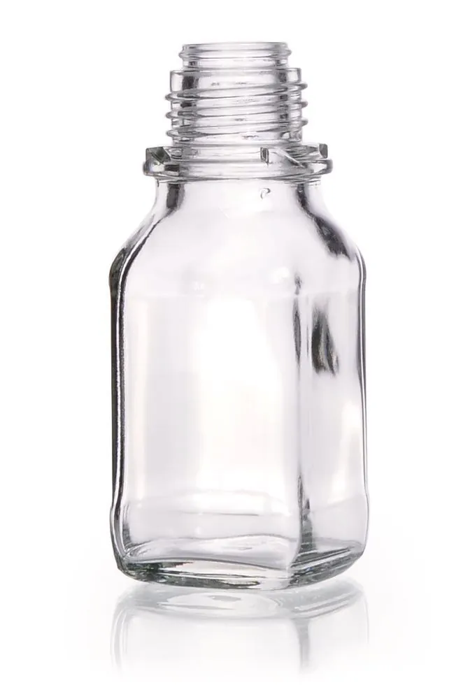 Sticle pătrate cu gât îngust, 100 ml, sticlă transparentă, filet 32, formă înaltă — Carl Roth, cod EEK8.1
