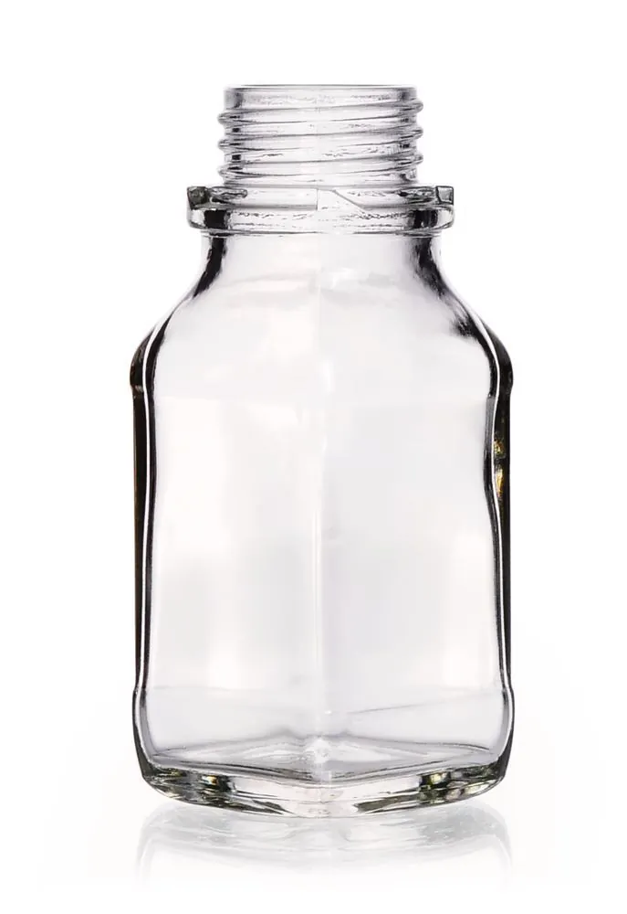 Flacoane pătrate cu gât larg, 100 ml, sticlă clară, filet 32, formă scurtă — Carl Roth, cod EEN3.1