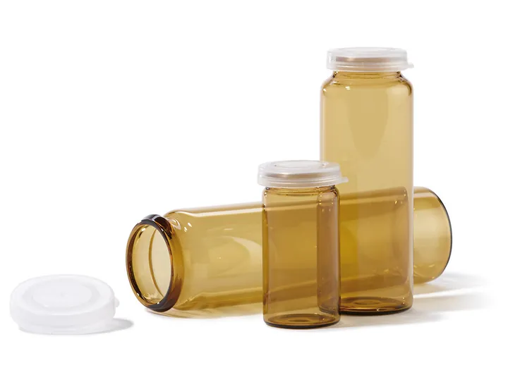 Flacoane din sticlă brună, cu margine rulată 10 ml, Ø 22 x H 45 mm, 200 bucăți — Carl Roth, cod ENK2.1