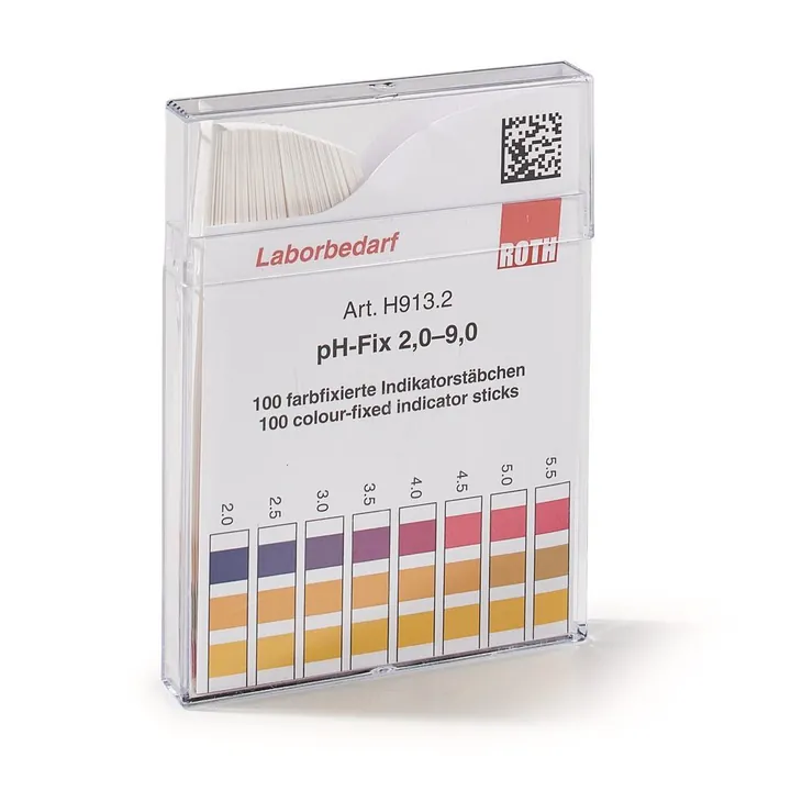 Benzi indicatoare universale pH-Fix, în cutie pătrată de plastic, pH 2 - 9, 100 bucăți — Carl Roth, cod H913.2
