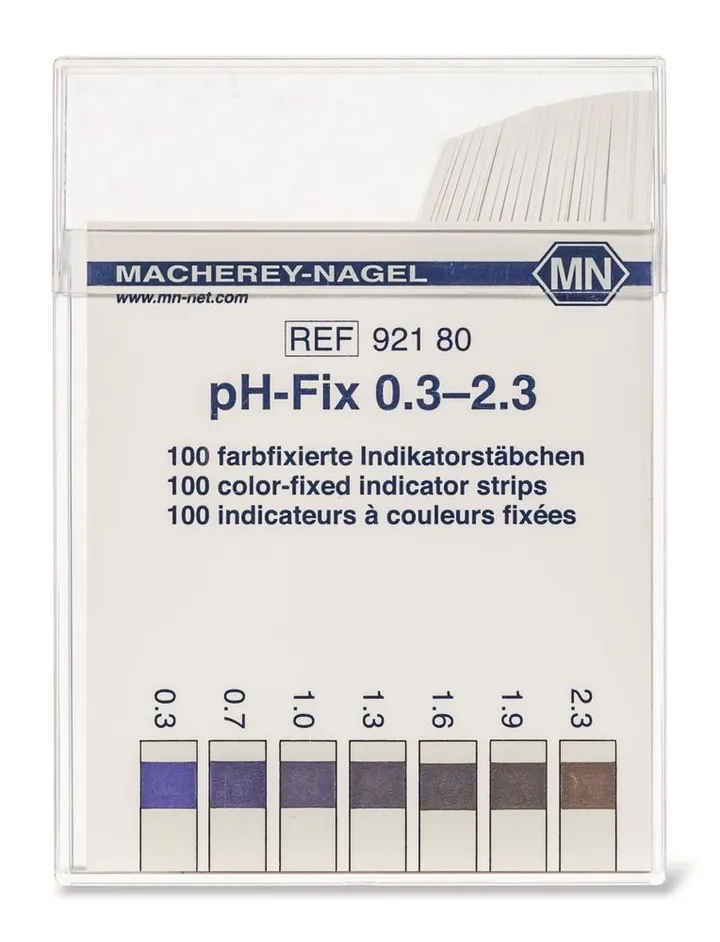 Benzi indicatoare universale pH-Fix, în cutie pătrată de plastic, pH 0.3-2.3 — Carl Roth, cod H914.2