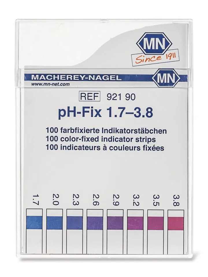 Benzi indicatoare universale pH-Fix, în cutie pătrată de plastic, pH 1.7-3.8 — Carl Roth, cod H915.2