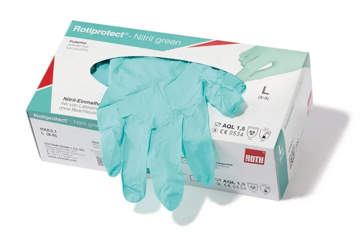 Mănuși de unică folosință Rotiprotect®-Nitril verzi, nepudrate, mărimea M, 7 - 8 — Carl Roth, cod HXK2.1