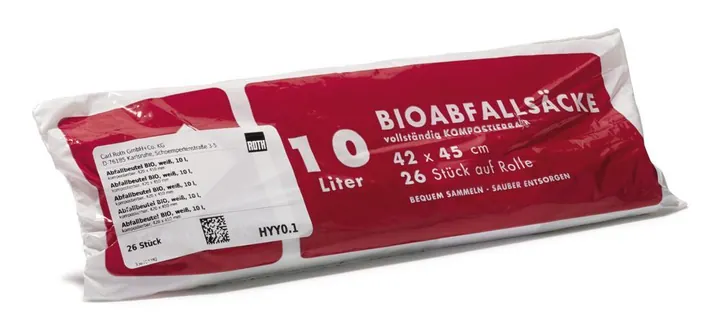 Saci de gunoi BIO, albi, 10 l, compostabili, 420 x 450 mm, 26 bucăți — Carl Roth, cod HYY0.1