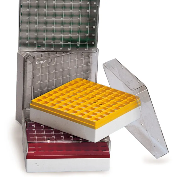 Rotilabo® cutie crio, PC, roșu, pt. 3-5 ml, L 133 x W 133 x H 95 mm, 81 orificii — Carl Roth, cod K591.2