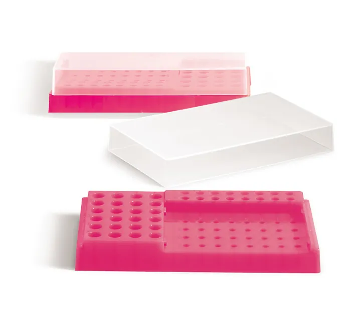 Stație de lucru PCR, PP, roz neon, cu capac, 32x0.2 ml, 24x1.5/2 ml, 16x0.5 ml — Carl Roth, cod K821.1
