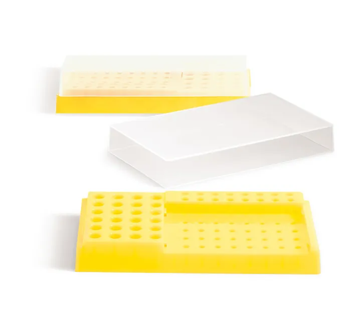 Stație de lucru PCR, PP, galben neon, cu capac, 32x0.2 ml, 24x1.5/2 ml, 16x0.5 ml — Carl Roth, cod K822.1
