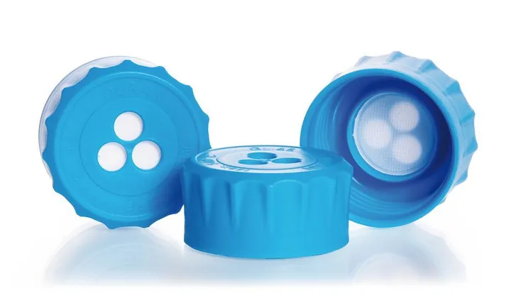 Capace cu filet de ventilație GL 45, DURAN® cu membrană ePTFE, cyan, 4 bucată(ți) — Carl Roth, cod KCN2.1