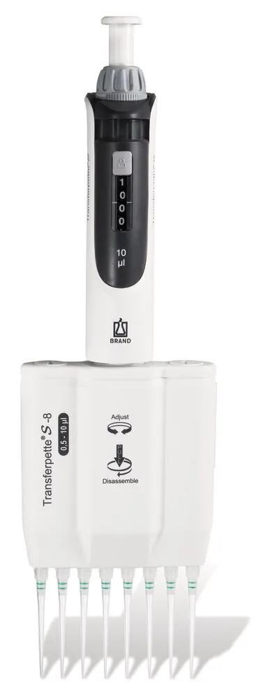 Pipetă de microlitri Transferpette® S, 8 canale, variabilă, M8-10, 0,5-10 µl — Carl Roth, cod KNC2.1
