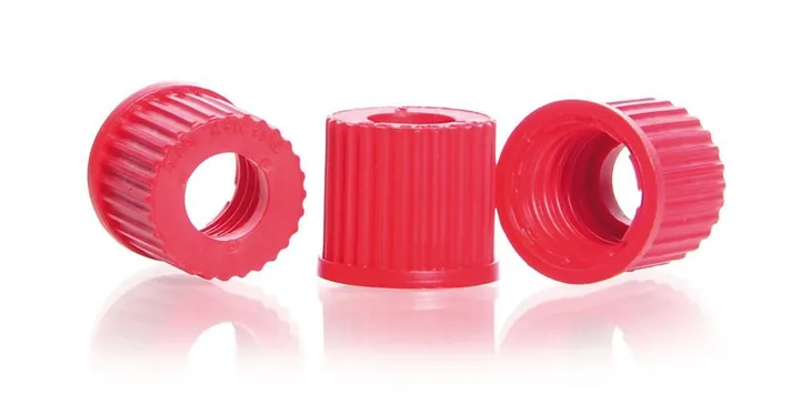 Capace cu filet cu orificiu, PBT, roșu, GL 14, Ø orificiu 9.5 mm, -45 la +180 °C — Carl Roth, cod L993.2