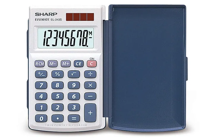 Calculator solar standard Sharp EL-243S, 11x104x64mm, 51 g, afișaj LCD 8 digiți — Carl Roth, cod LN02.1