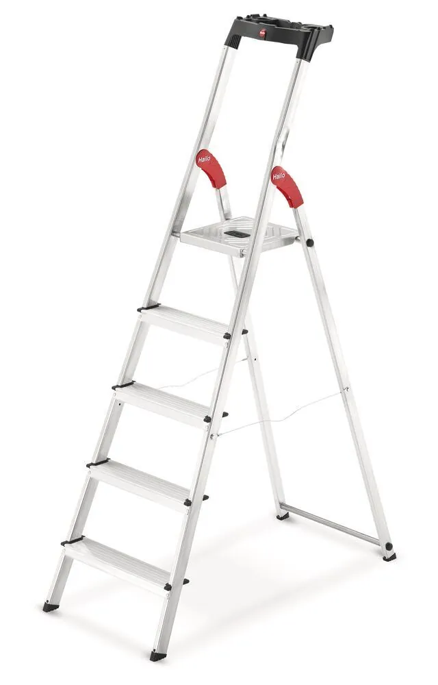 Scară de siguranță cu platformă din aluminiu, capacitate 150 kg, 5 trepte, l 480 x H 1820 mm — Carl Roth, cod LT12.1