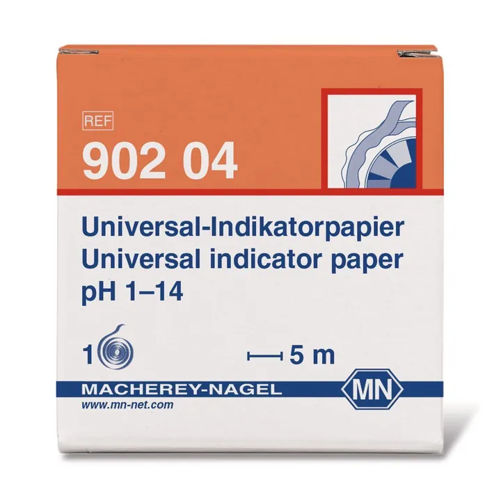 Hârtie indicatoare universală pH 1-14, cu scară colorimetrică, rolă 5 m, lățime 7 mm — Carl Roth, cod N360.1