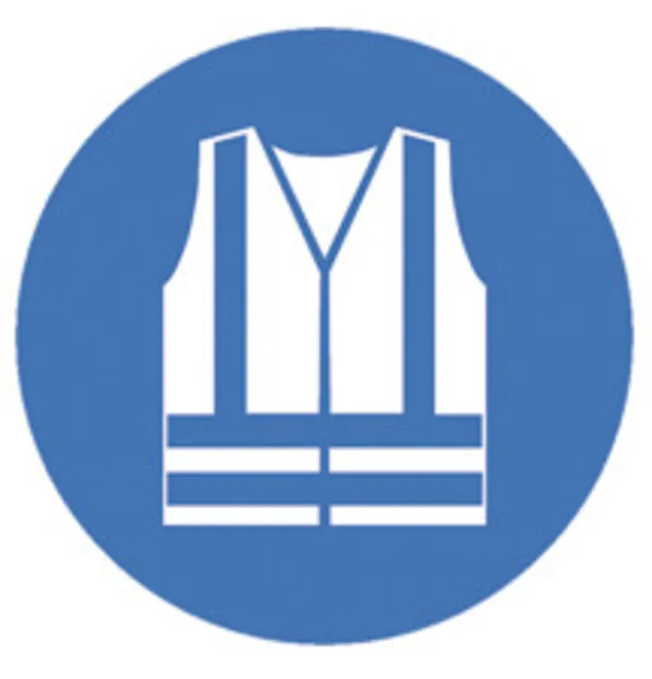 Simboluri de siguranță conform ISO 7010, Purtați vestă de siguranță Ø 100 mm, 1 bucată — Carl Roth, cod NK45.1