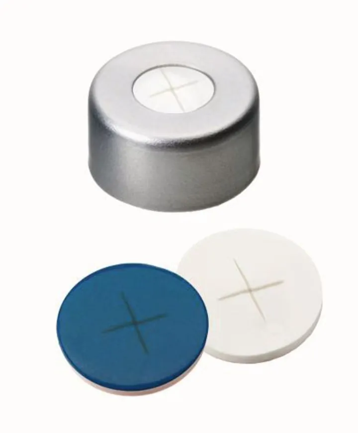 Capace cu flanșă cu orificiu, Al, ND11, Septum silic./PTFE, crestat, 1.5 mm, 55° — Carl Roth, cod NN02.1