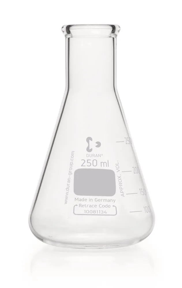 Balon Erlenmeyer DURAN®-Super cu gât îngust, 250 ml, Ø exterior balon 85 mm, H 145 mm — Carl Roth, cod PC43.1