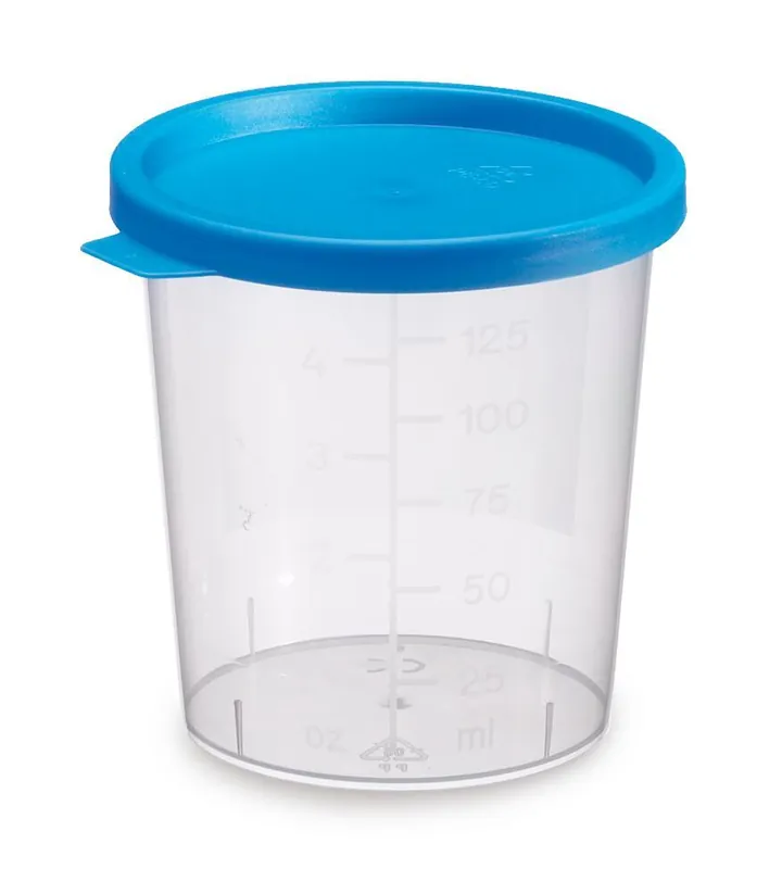 Pahare de probă cu capac cu închidere rapidă, 125 ml, capac albastru, plat, 500 bucăți — Carl Roth, cod PT07.1