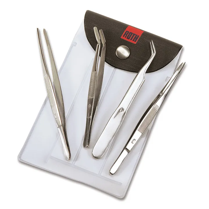 Set de pensete Rotilabo®, 4 pensete din oțel inoxidabil în carcasă, 1 bucată — Carl Roth, cod PX40.1