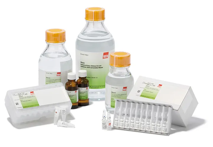 Apă, BioScience-Grade, sterilă, gata de utilizare, fără nucleaze, 50 ml — Carl Roth, cod T143.6