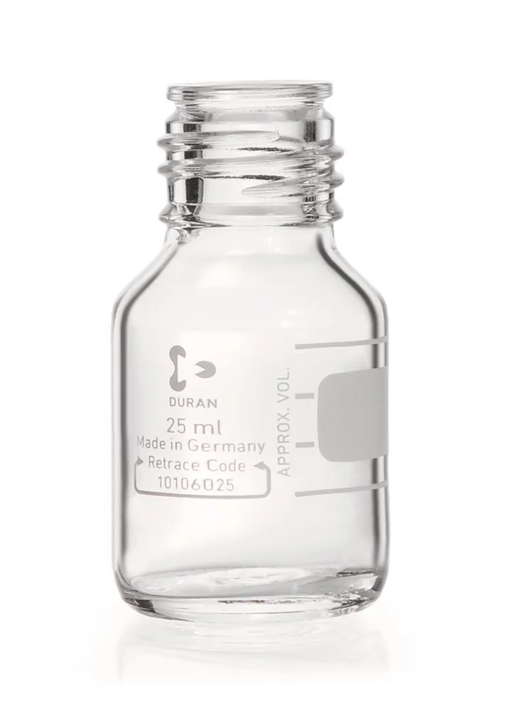 Flacoane cu filet, transparente DURAN®,, fără inel de turnare + capac, 25 ml — Carl Roth, cod T424.1