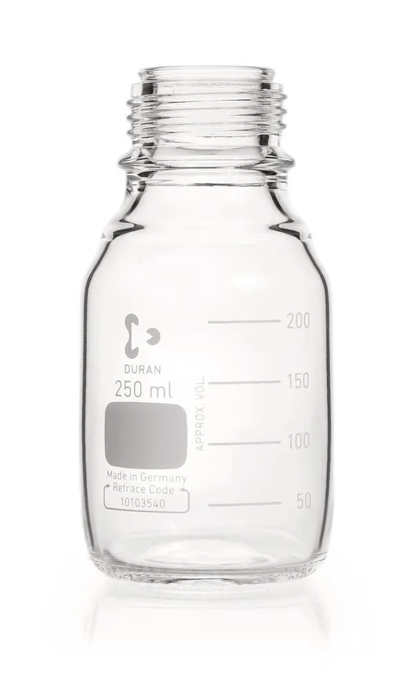 Flacon cu filet DURAN® sticlă transparentă fără inel de turnare și capac cu filet, 250 ml — Carl Roth, cod T427.1