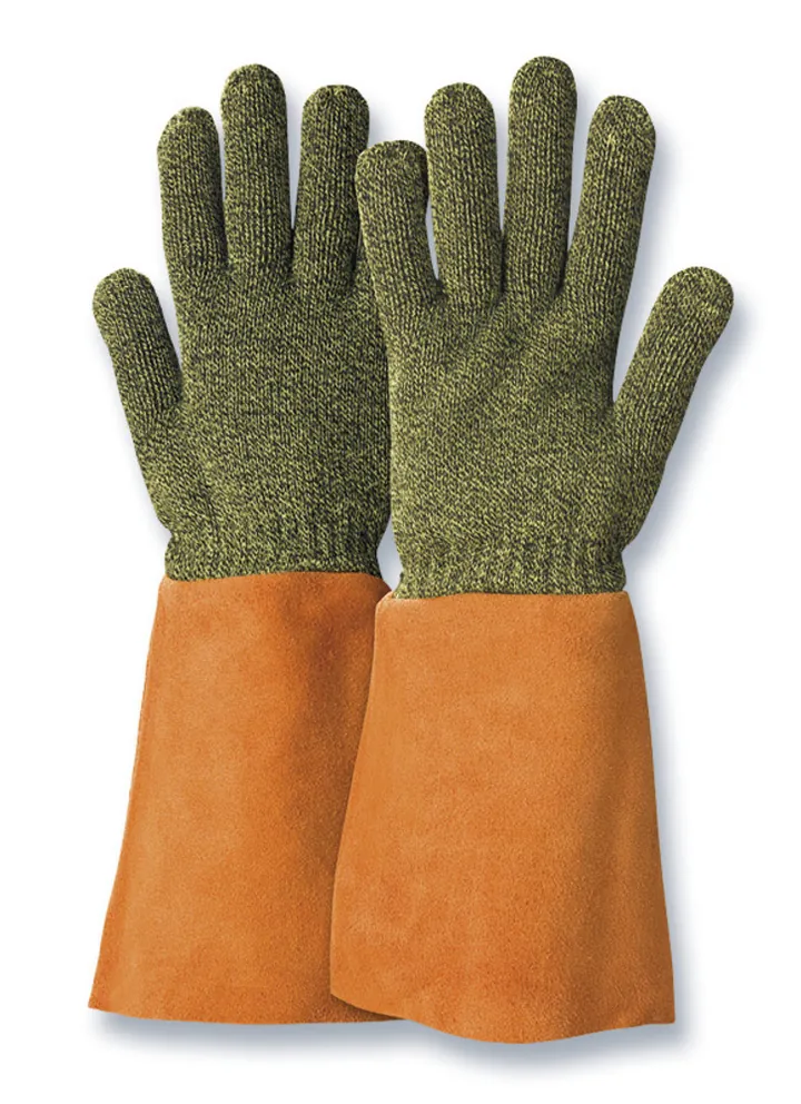 Mănuși rezistente la căldură KarboTECT®, mărimea 9, cu manșetă din piele, L 390 mm, 1 pereche — Carl Roth, cod TT85.1