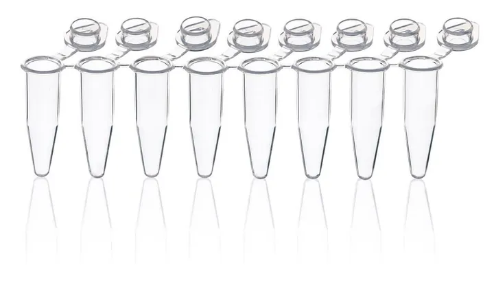 Flacoane de reacție PCR, benzi de 8 tuburi, 0,2ml, capace individuale plate atașate, 120 bucăți — Carl Roth, cod XT90.1