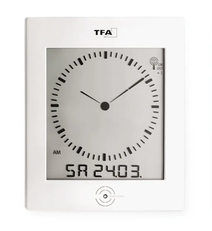 Ceas de perete radio cu afișaj climat interior, L 220 x A 31 x Î 265 mm, 580 g — Carl Roth, cod XX18.1