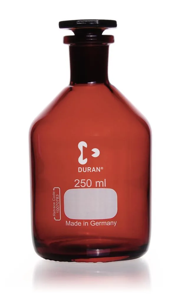 Sticlă de depozitare cu gât îngust, dop de sticlă, sticlă chihlimbar DURAN®,, 250 ml, 1 bucată — Carl Roth, cod Y629.1