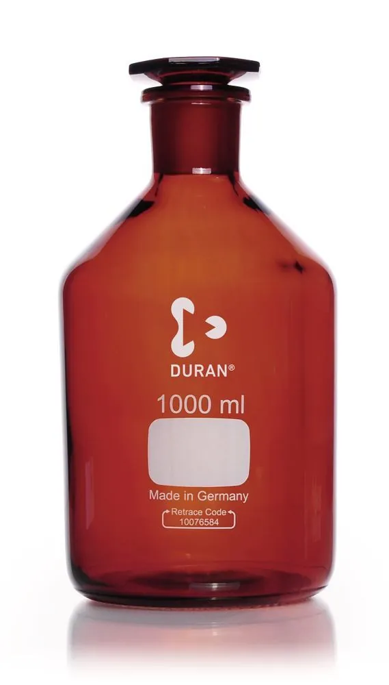 Sticlă de depozitare cu gât îngust, dop de sticlă, sticlă chihlimbar DURAN®,, 1000 ml — Carl Roth, cod Y631.1