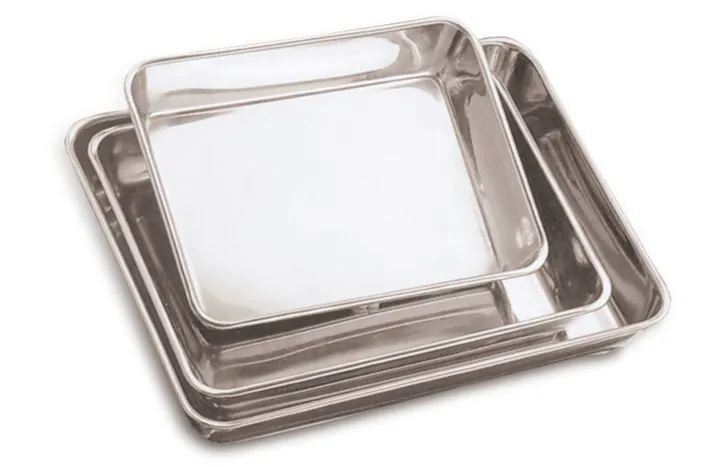 Rotilabo®-weighing tăvi, lucioase, oțel inoxidabil, L 260 x W 200 x H 45 mm — Carl Roth, cod YE44.1
