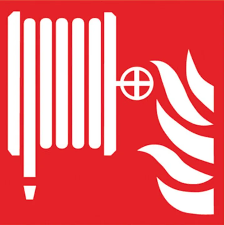 Semn de protecție împotriva incendiilor furtun de incendiu, folie autoadezivă, L 200 x Î 200 mm, 1 bucată — Carl Roth, cod YX21.1