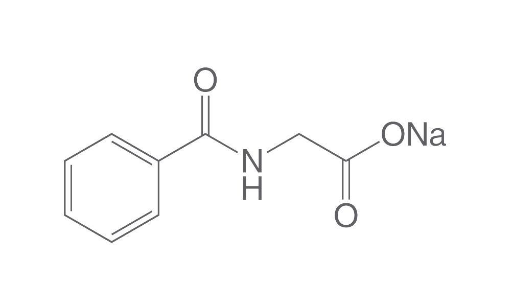 Hippuric acid sodium salt hydrate, min. 99 %, cryst., 25 g, glass