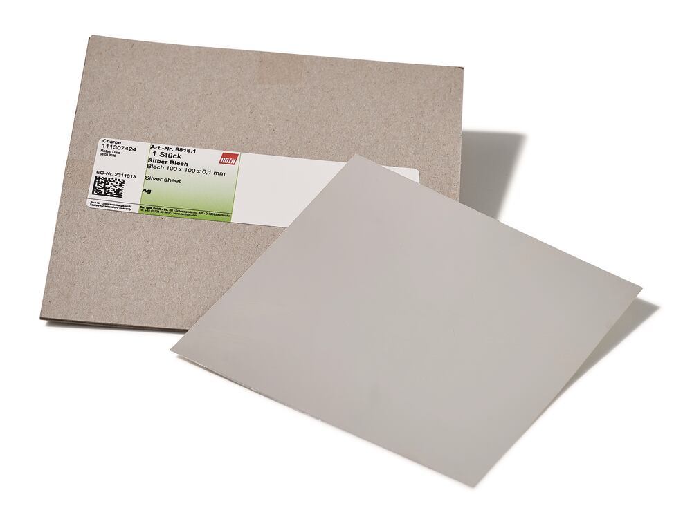 Silver sheet, Sheet 100 x 100 x 0.1 mm, 1 unit(s), cardboard