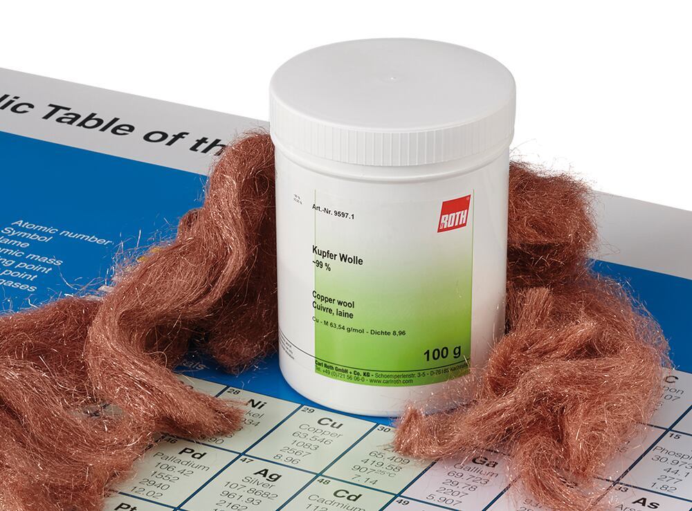 Copper wool, approx. 99 %, 1 kg, plastic