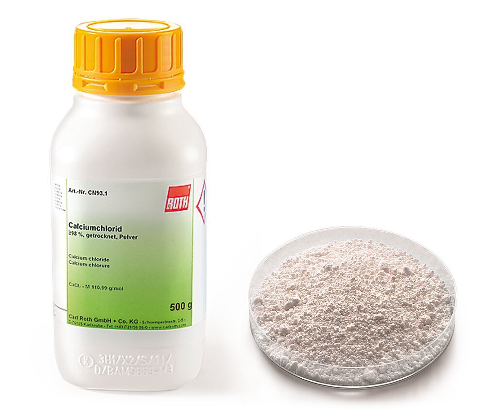 Calcium chloride, min. 94 %, dehydrated, 1 kg, plastic