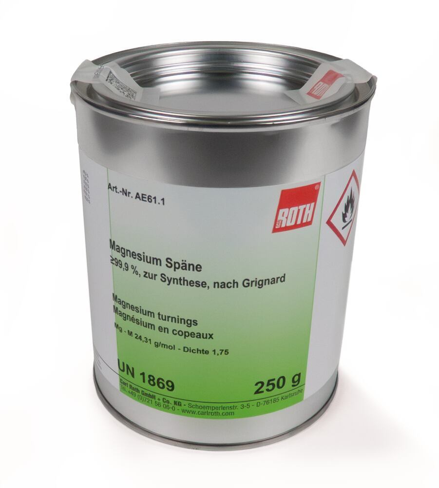 Magnesium Filings, min. 99,9 %, acc. to Grignard, for synthesis, 1 kg, tin