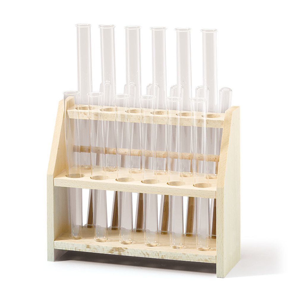 Test tube rack, wood, 2 levels, 12 holes, glass Ø18 mm, 6 drip pegs, 1 unit(s)