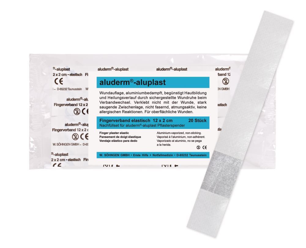 Sticky plaster disp. aluderm®-aluplast, refill pack 20 fingertip dress. 12x2 cm