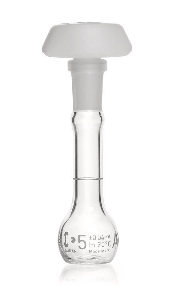DURAN®-volum. flask, class A,, batch certif., 5 ml, blue graduation, 2 unit(s)