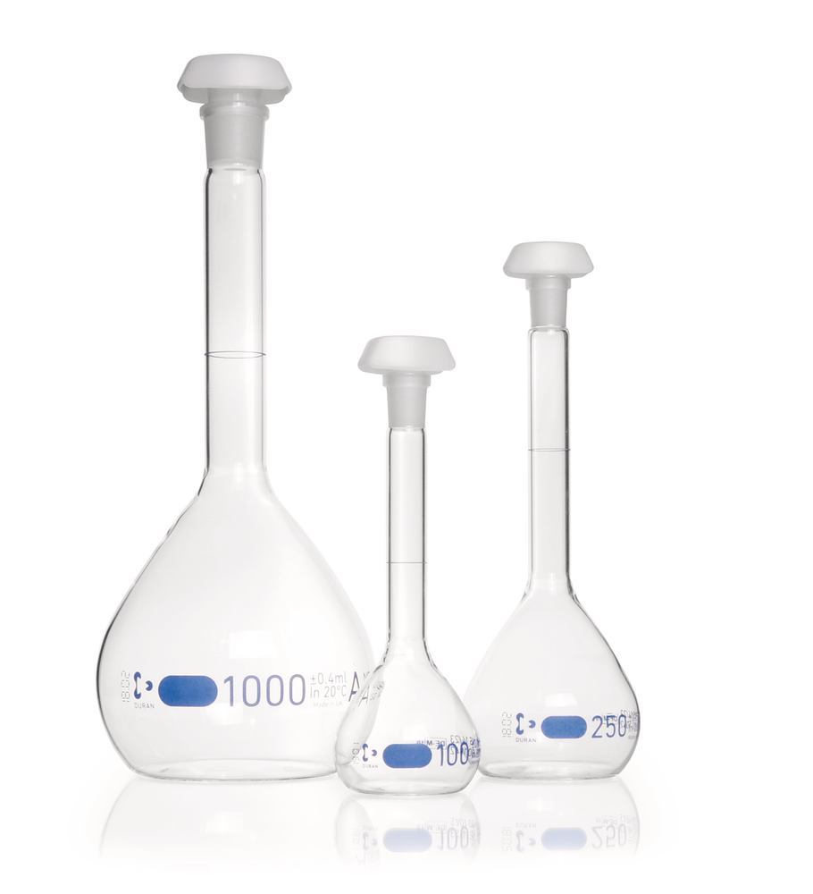 DURAN®-volum. flask, class A,, batch certif., 25 ml, blue graduation, 2 unit(s)