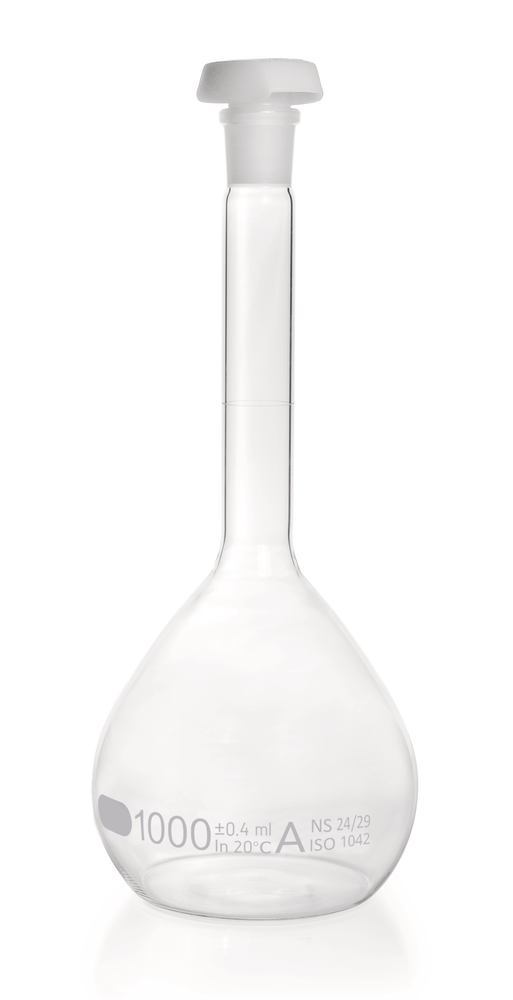 DURAN®-volumetric flask, cl. A,, indiv. cert., 1l, 24/29, blue graduation — Carl Roth, cod AHT6.2