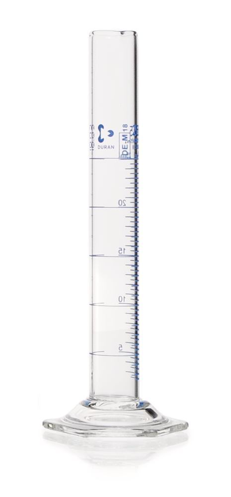 DURAN®-meas. cylinder, cl. A, grad. blue, 25 ml, grad. 0.5 ml, high form