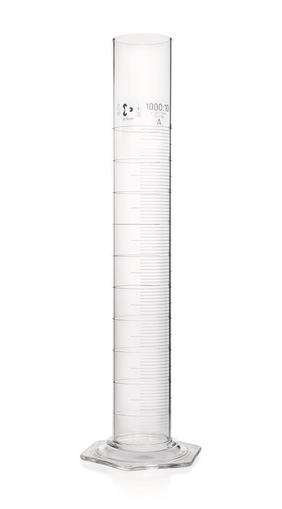 DURAN®-meas. cylinder, cl. A, grad. blue, 1000 ml, grad. 10 ml, high form