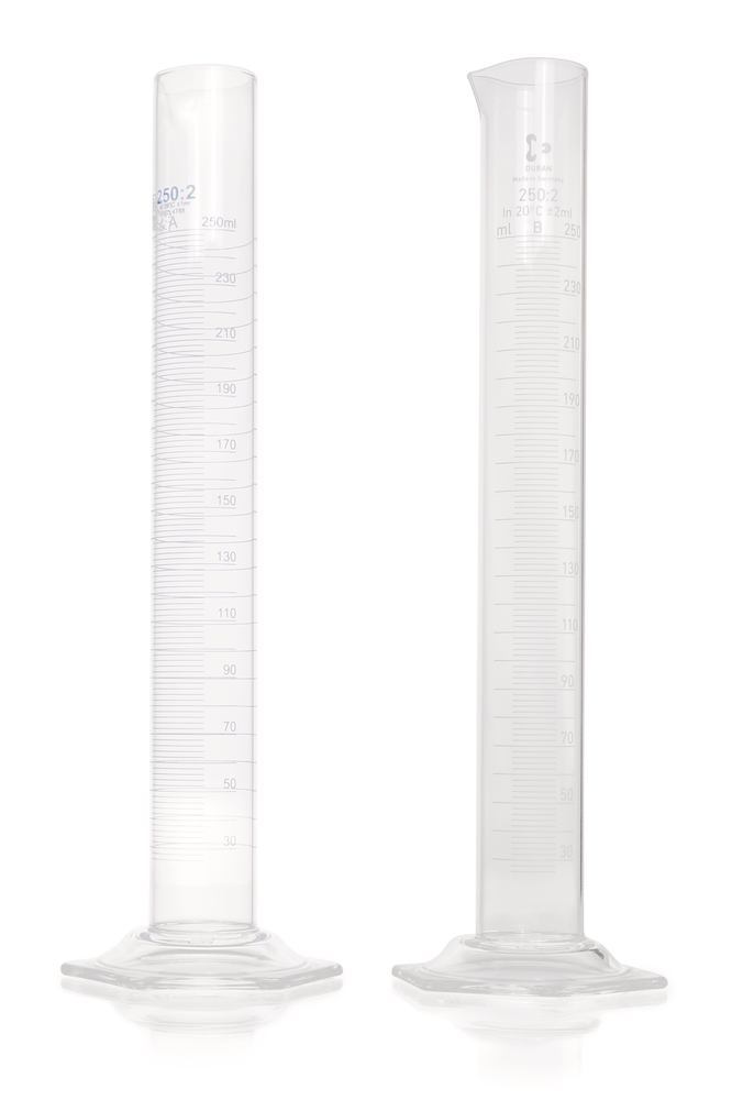 DURAN®-meas. cylinder, cl.B, grad. white, 500 ml, grad. 5 ml, high form