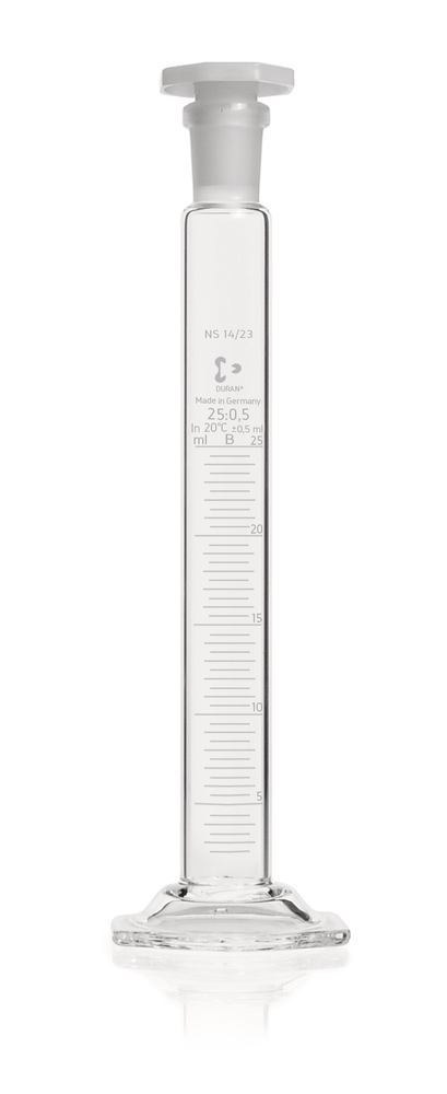 DURAN®-mixing cylinder 25 ml, cl. B, white graduated, subdivis. 0.5 ml — Carl Roth, cod AKE9.1