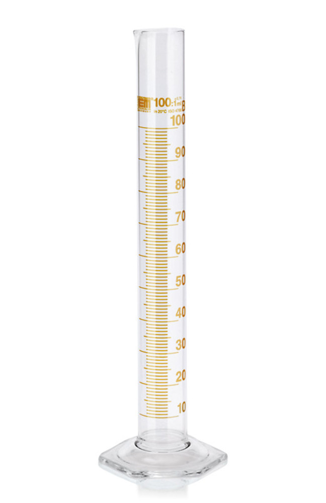 Cl. B measuring cylinders,amber markings, DURAN®, tall, subdivision 0.2 ml