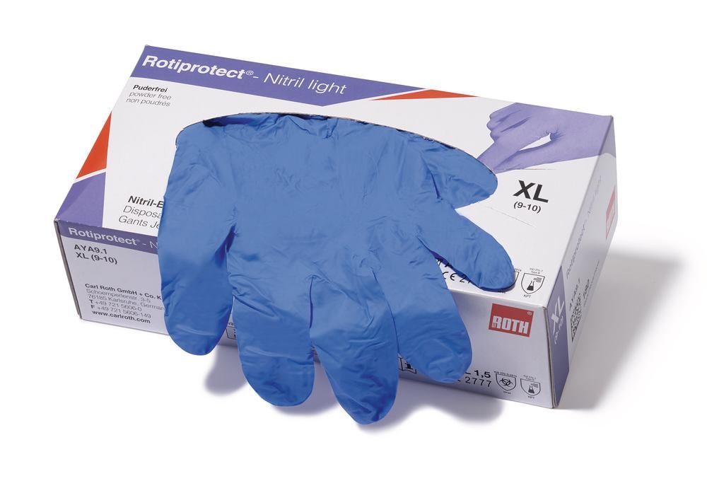 Rotiprotect®-Nitril light dispos. gloves, non-powdered, size M, 7 - 8