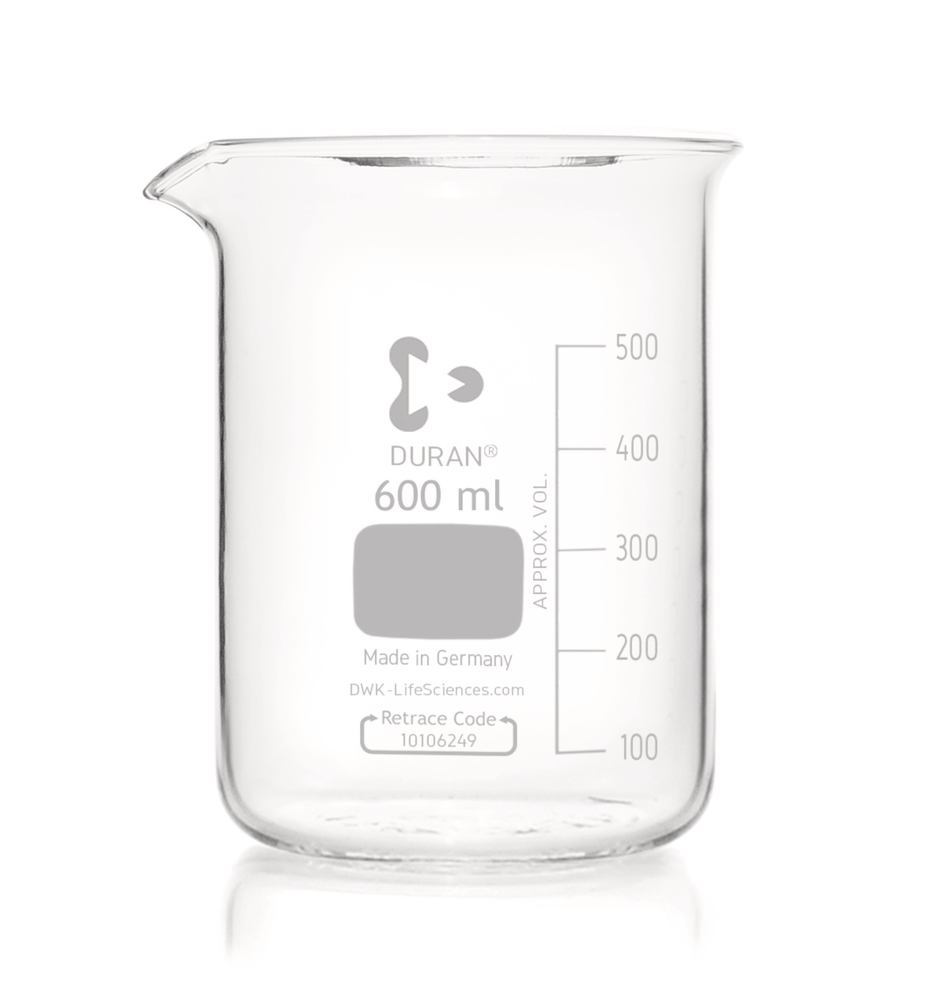 Glass beakers, low form, DURAN®, with graduation and spout, 600 ml, 10 unit(s) — Carl Roth, cod C116.1